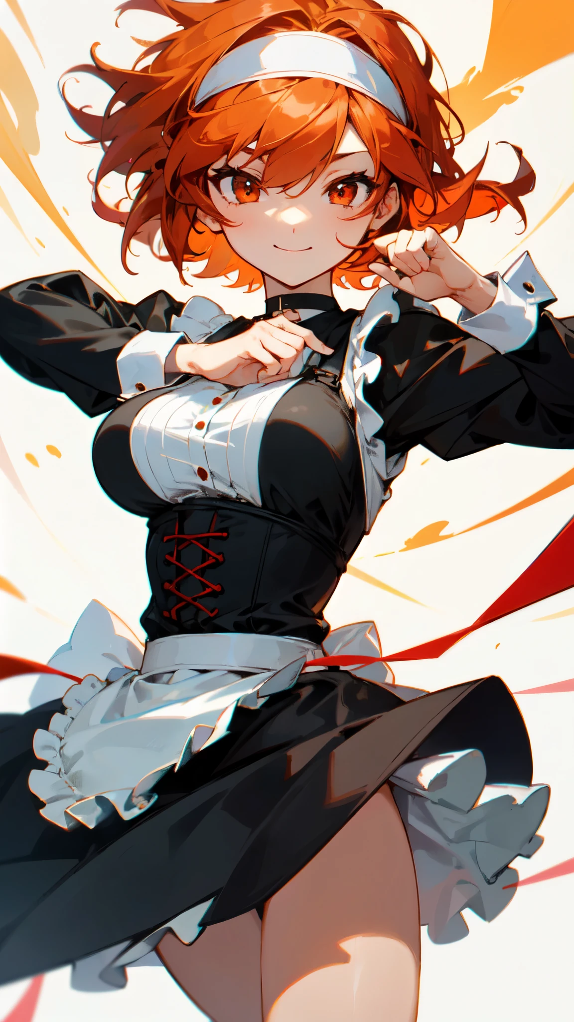 ,Huge ,Gothic Lolita,Garter Straps,Laughing with your mouth open,teeth,vampire,Halloween,Orange Hair,hair ornaments,Heterochromia iridis,Best image quality,Highest quality
