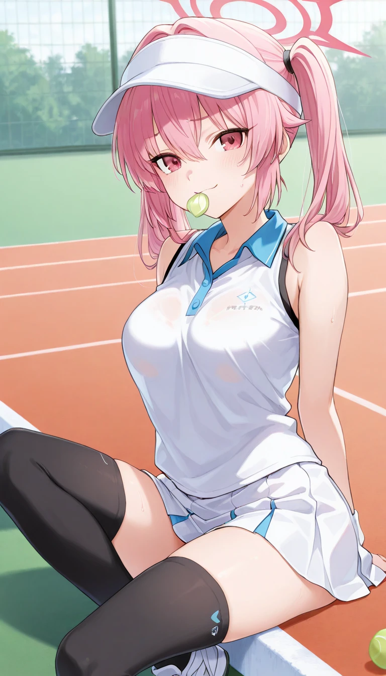 masterpiece、highest quality、Very detailed、Photograph the upper body、1 female、(Put your arms behind your back:1.2)、Are standing、Turn your body forward、View your viewers、(Table Tennis Uniforms)、break,blush、shy、Pink Hair、Open your mouth、gym、Big Breasts、