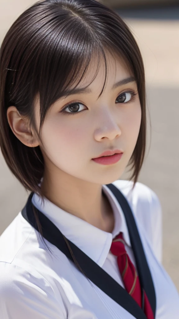 (masterpiece:1.2, highest quality), (realistic, photorealistic:1.4), beautiful illustrations, (movie lighting), Depth of written boundary, looking at the viewer, Front view, 1 girl, Asian, , ((bob hair)), perfect face, Cute symmetrical face, shiny skin, asymmetrical bangs, Big eyes, shaved pussy, Anatomically perfect body, long eyelashes, thin, beautiful hair, beautiful face, fine and beautiful eyes, beautiful clavicle, beautiful body, beautiful breasts, beautiful thighs, beautiful feet, beautiful fingers, ((school uniform )), (vaginal sex:1.5), (beautiful scenery), Outdoor Exposure, droopy eye, (cum in pussy:1.5), sex, erotic, cum in pussy, hetero, Phimosis, Inserting a Micropenis into a pussy, (smile, Upper grade, Pink nipples)