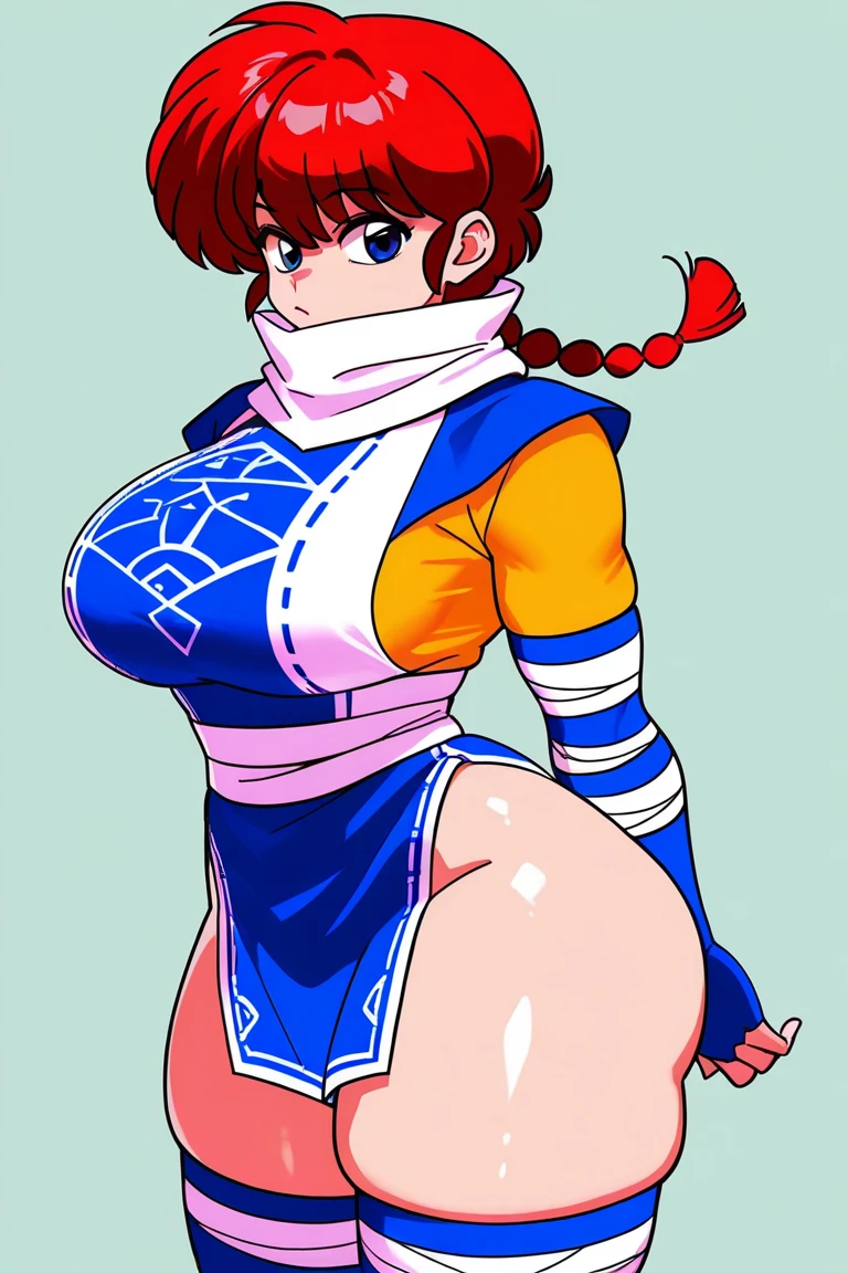 _asura style, xiangling (genshin impact), 1girl, solo, muscular, sport woman, cleavage, looking at viewer, large breasts