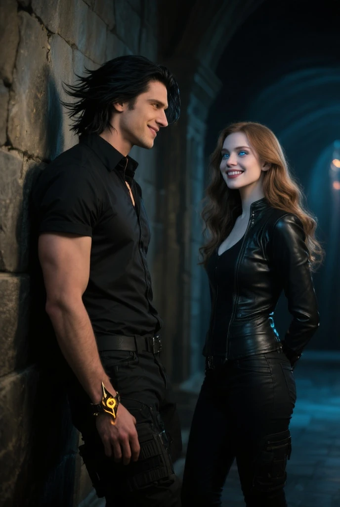 Damon Salvatore, a hot muscular gothic guy in a Batman suit without the mask, stands behind Jessi, the red-haired Catwoman, in front of the fireplace in the Batman mansion. The flames cast a warm glow over their bodies, the rain outside creating a soft, rhythmic sound. Jessi leans back into him, her head tilted slightly to the side. Damon’s hands slide around her waist, pulling her closer. His lips trace a path down her neck, their bodies moving in perfect harmony. The crackling fire adds to the heat of the moment, their passion burning brightly.