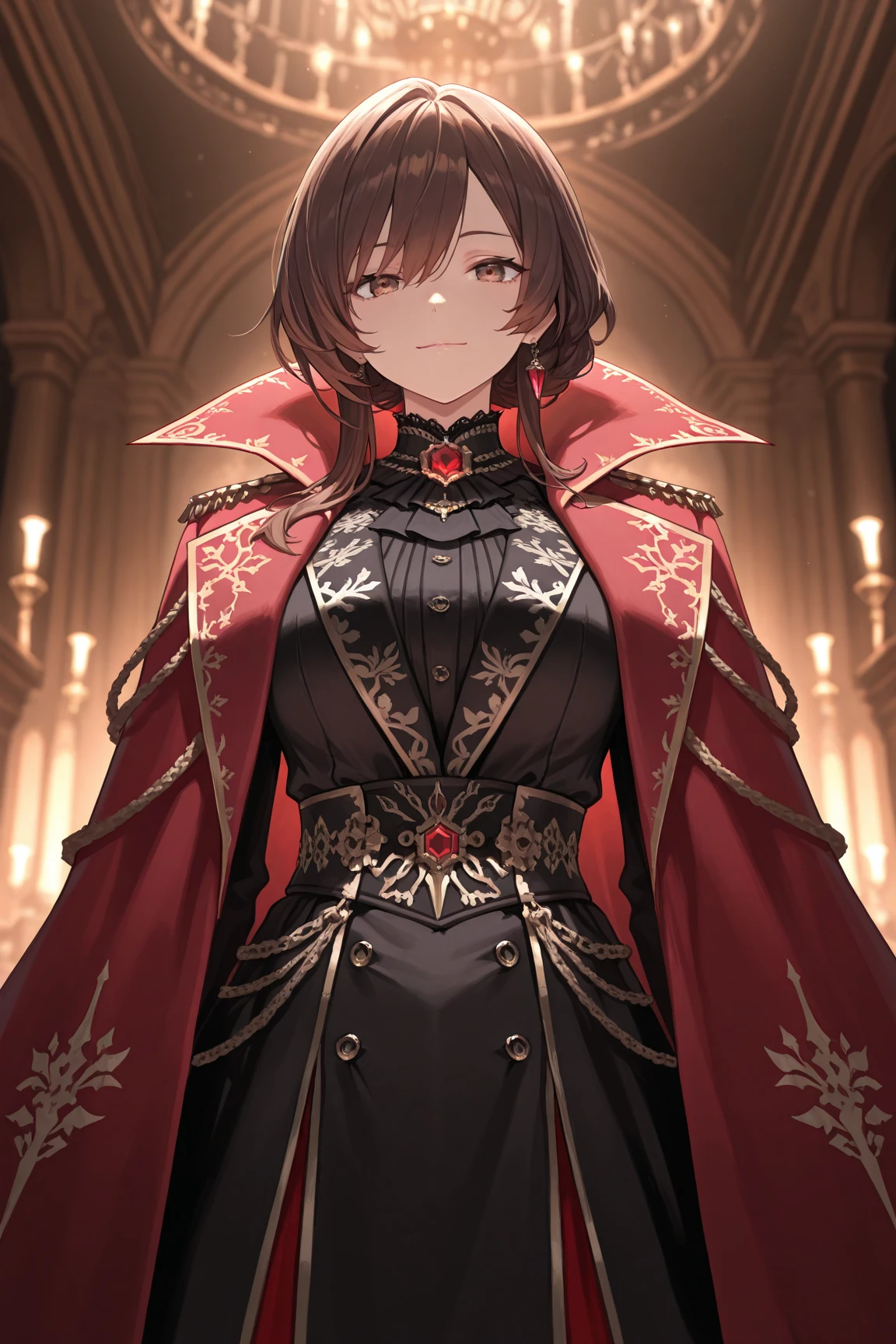 (masterpiece:1.2, best quality), (finely detailed beautiful eyes: 1.2), (detailed background,dark fantasy), (beautiful detailed face), high contrast, (best illumination, an extremely delicate and beautiful), ((cinematic light)), colorful, hyper detail, dramatic light, intricate details, (anime style), digital art,
A portrait of a beautiful elf woman, wearing ((tight black suit)), with red accent, highly detailed character, female character, with neutral face expression,
Athletic body, medium breast, cleavage, sexy, red sash belt, 1girl, female elf, bright white skin, brown eye color, dark hair, delicate face, ((short hair, undercut hair, side swept hair)), mature woman,