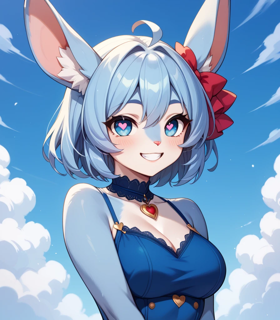 monochrome, watercolor, highres, top quality, best quality, paid reward available, High-quality illustrations, unparalleled masterpiece, perfect artwork, absurdres, 1girl, kemono, furry, detailed body fur, animal face, animal hand, Archaic Smile, holding a cluster of sky blue flower in both hands, which are positioned at chest level, She is wearing a simple ring on the ring finger of her left hand, unfocused spread of sky blue flower, fan-created work shared on platforms Pixiv or Twitter,