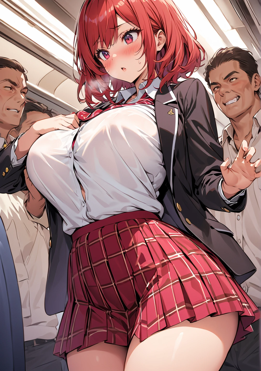 Maki Nishikino、lovelive 、One Girl, Surrounded by lewd high school girls、女性のcrowd、Five Fingers, mini skirt, Looking down at the viewer,, Highest quality, Focus on the thighs, Dynamic pose, smile, blazer, blouse, Black panties, Stylish pose,My thighs and groin are steamy 、crowd、Big 、Big Ass、Thick thighs、The woman feels sexual arousal、People around me rubbed my breasts.、People around me touch my groin、Reaching orgasm