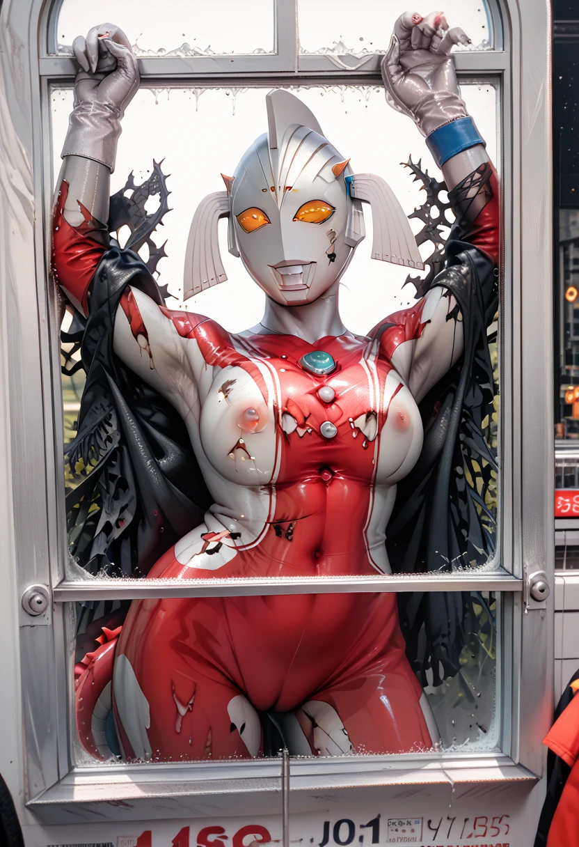 Browsing Caution,masterpiece, highest quality, High resolution, Realistic,One Girl,Female Ultraman, (((Face is Ultraman))),Giantess,(((Big Breasts))), Building Background, Mini City, Metal Reflection, Dramatic lighting, (((Browsing Caution, Urethral widening:1.3))), (Camel Toe:1.2), ((Pee:1.3)),From below, Spread your legs, Show me your crotch, Crotch focus hairless, Urban background, Asahi