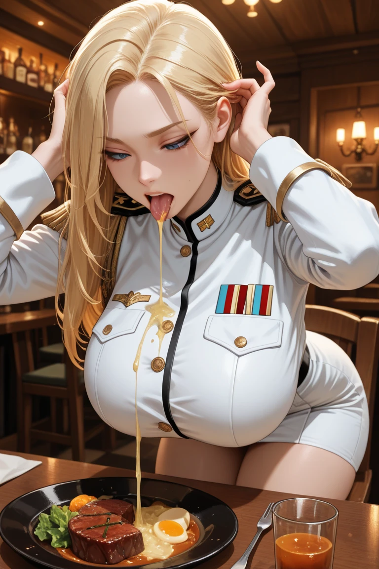 (((Skin exposed through uniform)))、Nipples protruding from the bra、((((feel shy))))、((a blond))、beautiful  Girl、Large beautiful breasts、cleavage of the breast、A slender、オマンコ、(((((Lie down and spread your legs)))))、(((((make sexual advances)))))、((Abandoned))、(((((covered in cum)))))、((Inside the bustling city))、((smil))