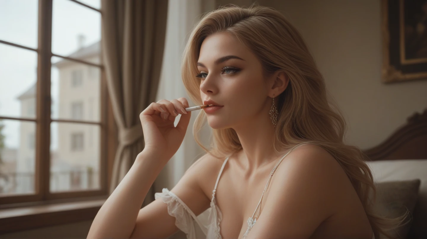 ((best quality: 1.5)) ((masterpiece)), intricate details, soft focus, professional, real life, realistic representation of the face, dim volumetric lighting, dynamic pose, in the style of realistic and hyper detailed renderings BREAK woman (Ultra detailed skin), pale skin, (super thin hair),(ultra soft hair),(ultra straight hair:1.5),Swept long bangs,black,Hair over one eye,blue eyes, glasses, black, straight and silky defined hair long white t shirt until thighs, (White shirt, naked lower body, torn, mid-chest torn shirt, no underwear, shirt covers photorealistic, hyper-realistic, 8K