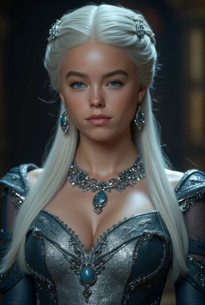 female viking warrior queen, slim fine face, white hair, delicate ornamental metal and fur lingerie, perfect ultra-detailed face