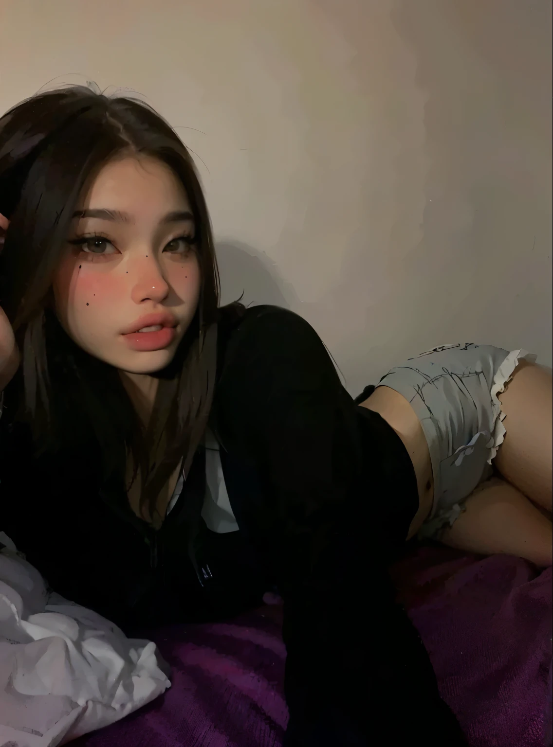 arafed asian woman lying on a bed with a black and white checkered wall, korean girl, jennie pink black, ulzzang, beautiful Asian girl, young Asian girl, Beautiful young Korean woman, beautiful south korean woman, Instagram Template, Asian girl, asian features, Beautiful young Korean woman, pale korean adorable face, young and adorable korean face