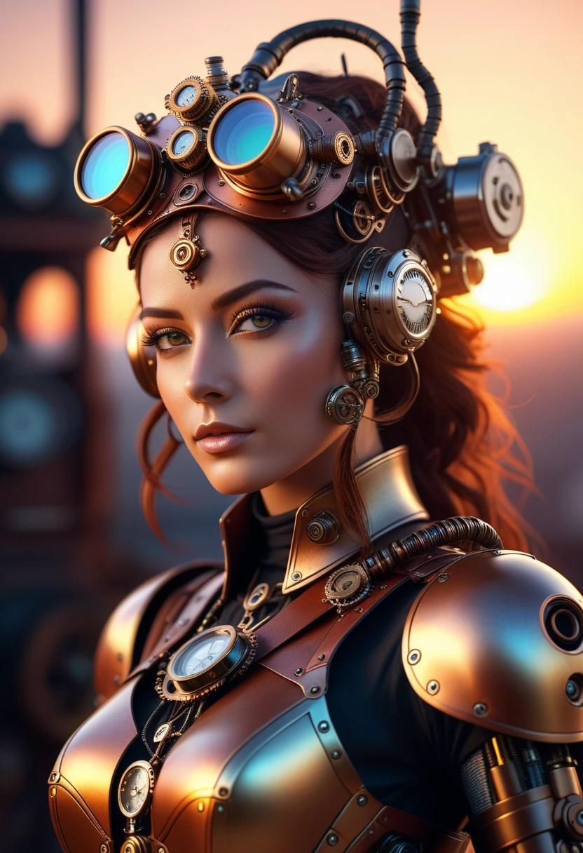 1 beautiful woman soldiers in strong mechanical armor, foto frontal realista, master part,melhor qualidade,fotorrealista,melhor sombra,delicado,...RAW,ultra high-resolution,Arte hiper-realista,gallery-grade work,Arte Oficial,wallpaper forced,64 mil,,ultra precise,visualmente impressionante,Obra-prima sublime,peak clarity,1 enorme cidade Steampunk,High-rise buildings covered by behemoth-like mechanical devices,show a scene of sharp contrast,Uma camada de nuvens subindo desordenadamente sobre a cidade,Huge steampunk buildings,The surface is covered with complex gears and mechanical devices,(eyesight,full view,corpo inteiro:1.2),(Nas paredes da cidade Steampunk ,Handheld Steam Gun,Guard the safety of the city:1.2),Steampunk,dirigible, Steam robot,