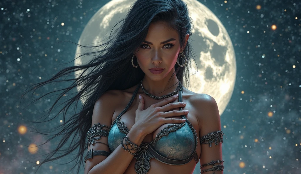 (highest quality,4k,8K,High resolution,masterpiece:1.2),Super detailed,(realistic,realistic:1.37),unforgettable visual feast for the eyes. Each strand of fur is meticulously rendered, showcasing the utmost dedication to realism and attention to detail.
The werewolf woman's muscular physique is a testament to her primal strength and ferocity. Every sinew and muscle is sculpted with precision, capturing the raw power that lies within her. Her toned arms and legs speak of countless nights spent hunting and roaming the untamed wilderness.
As the moonlight cascades upon her, it highlights the delicate contours of her face. Her refined features are a blend of beauty and danger, with a nose that is both sharp and elegant, and lips that hold an enigmatic smile. Her piercing, amber eyes reflect a wisdom and intensity that can only be gained through centuries of existence
