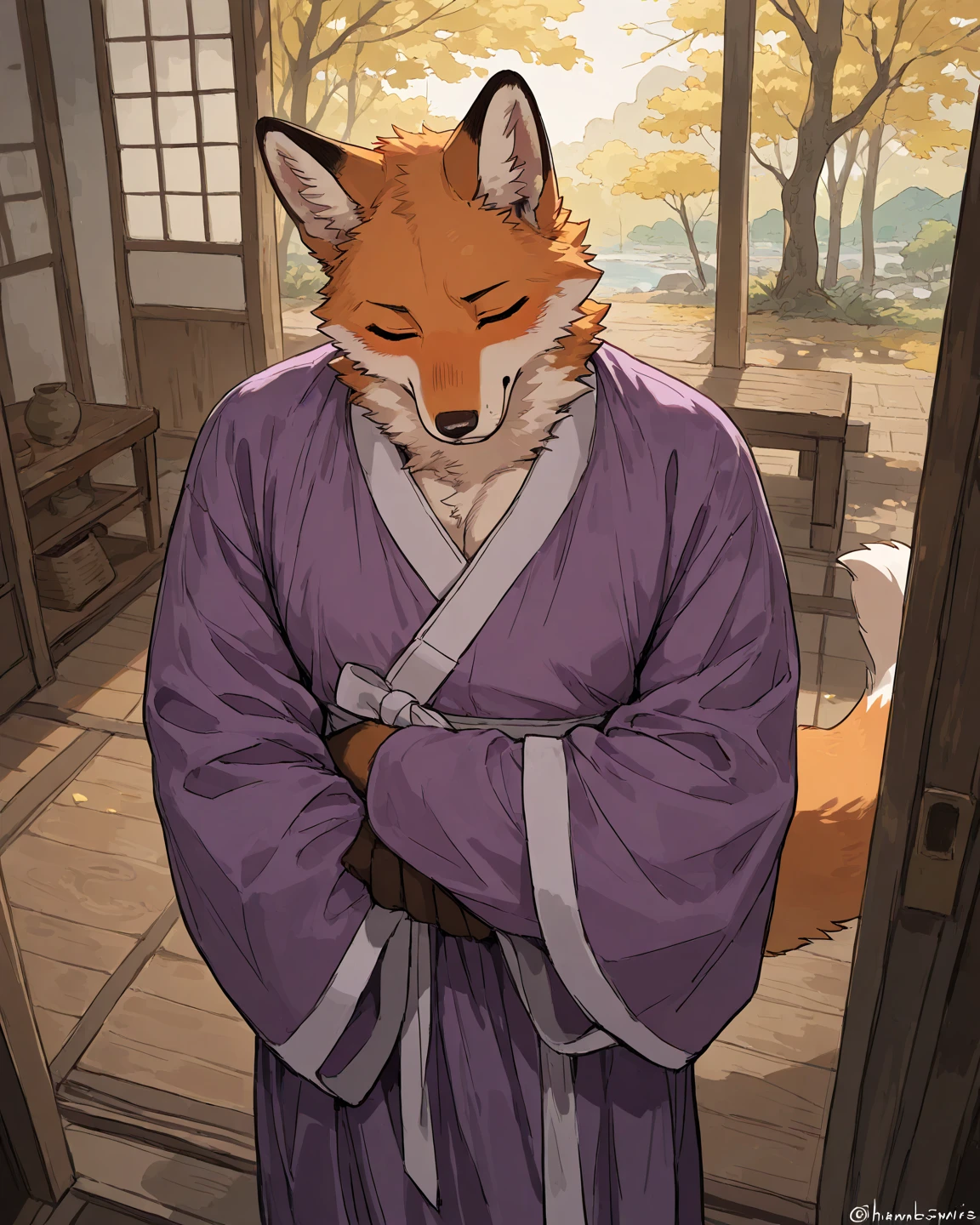 uploaded on e621,by hioshiru, by zaush, by Einshelm, solo anthro, ((Portrait)), BREAK, (detailed Bonifasko lighting), Nature Goddess, (Detailed fur), (detailed skin), BREAK, (Cinematic lighting), ((Detailed background)), (half body shadow), [Backlighting], [crepuscular ray], [Detailed ambient light], [gray natural lighting], [ambient light on the belly], (higher wildlife feral detail), [explict content], [sharp-focus], (Questionable content), (shaded), ((Masterpiece), furry fantasy art, anthro art, commission for high res, Furry art, Masterpiece, Best Quality, Detailed image, Bright colors, Detailed Face, perfect lighting, Perfect shadows, Perfect eyes, focus on girl, gorgeous body, Hourglass body, black and white skin, two toned markings, spots, 1girl, full body, (Masterpiece:1.2), (Best Quality:1.2), (illustartion:1.2), (Cinematic lighting:1.3), Detailed skin, Balanced coloring, female, ((sergal)), tail, thick tail, anthro, attractive body, sexy body, thick-thighs, Suggestive Pose, realistic hands, small breasts, skinny, digitigrade legs, paws, waist-up portrait, kimono, wearing kimono, (floral print), ((ankle length kimono)), dark hair, yellow eyes, 1girl, obi, sash, looking offscreen, komainu, plum blossoms, ((hands behind back)), jinzya, from behind, off shoulder, shoulder blades, Japanese onsen, ryoken, stripping