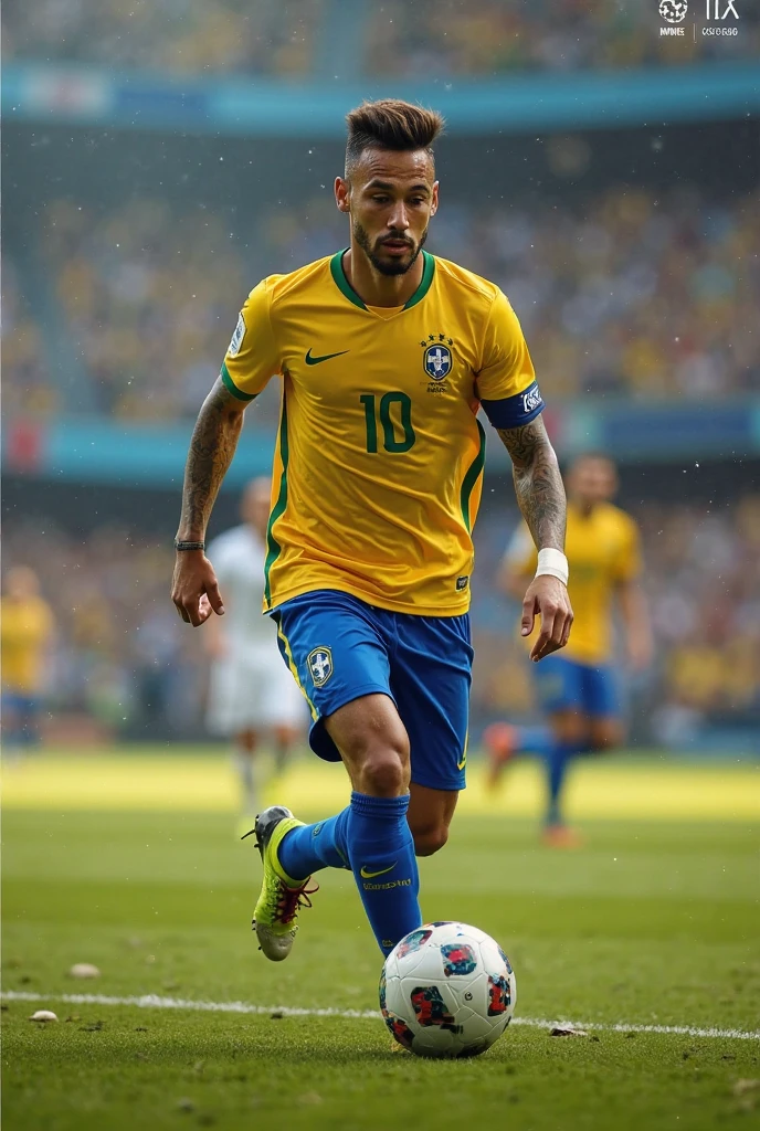 A frame of Neymar doing a dribble