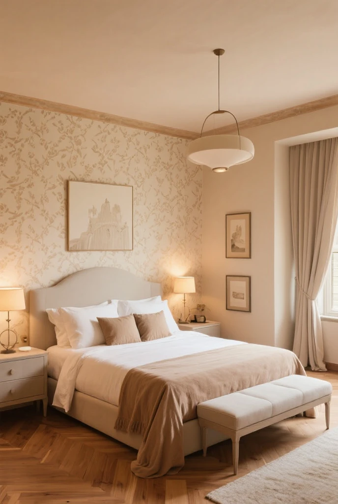 ,masterpiece, best quality,8k, ultra highres,Through the soft candle light,Enter into a warm and romantic European bedroom,It's like being in a fantastic French court。Beautifully curved European headboard,Tables and chairs with intricate carvings,Exudes a perfect blend of classic and modern。Carefully selected fabrics and pillows,It brings a pleasant touch and a serene atmosphere。Such a tasteful environment,Let you enjoy a colorful and romantic dream every night。