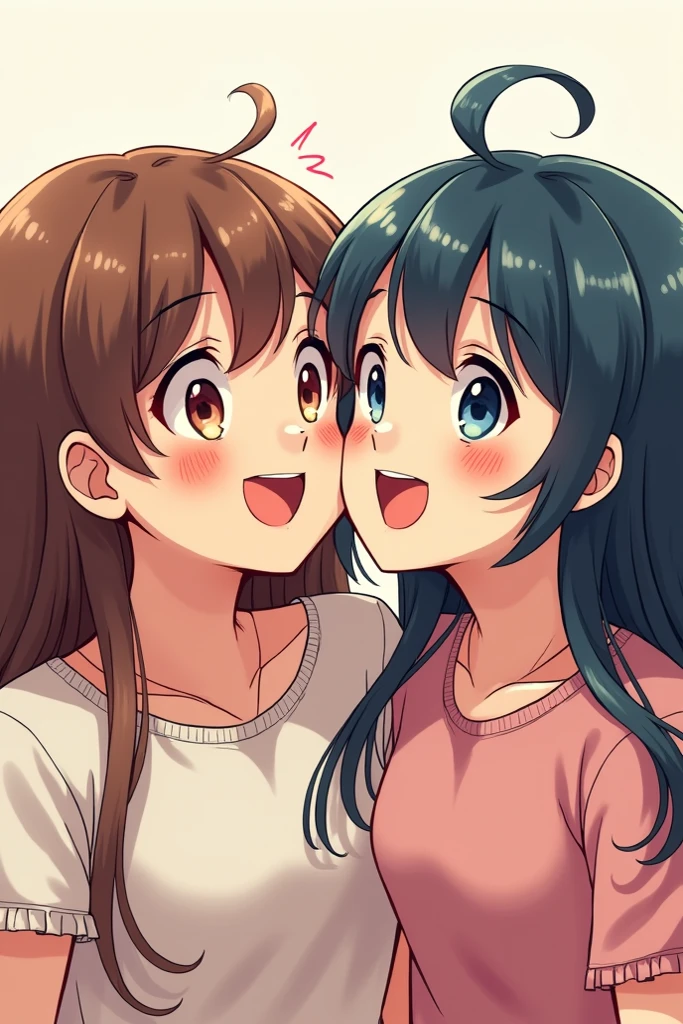 Two small young girls gazing into eachother's eyes longingly, about to kiss