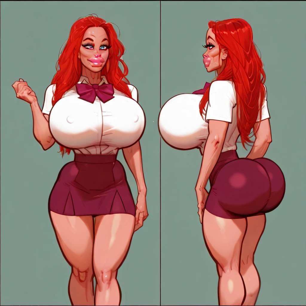 Cherry Jubilee, pony, female, naked, massive breasts, thick fat body, pussy juice, a whole lot of pussy juice coming out of her pussy, hands and feet, full body, Standing, in a fancy office