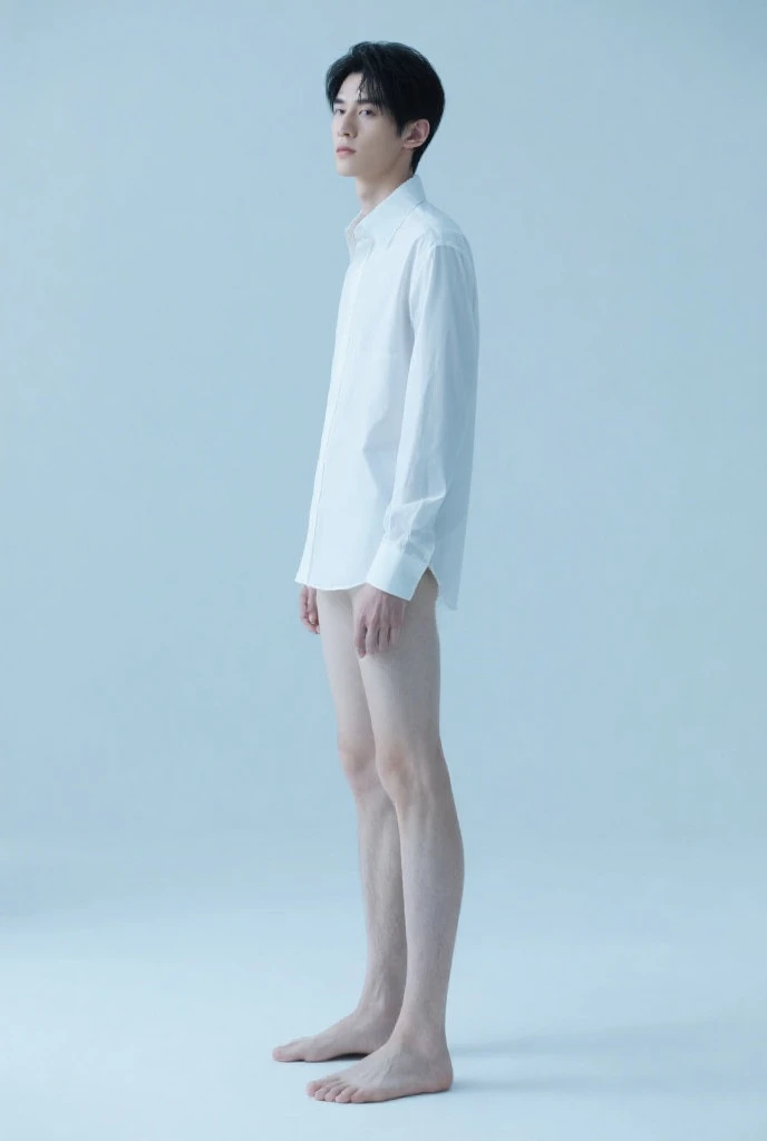 Boy with thin and pale body, very waisted and VERY white with a body similar to that of a woman and without muscles