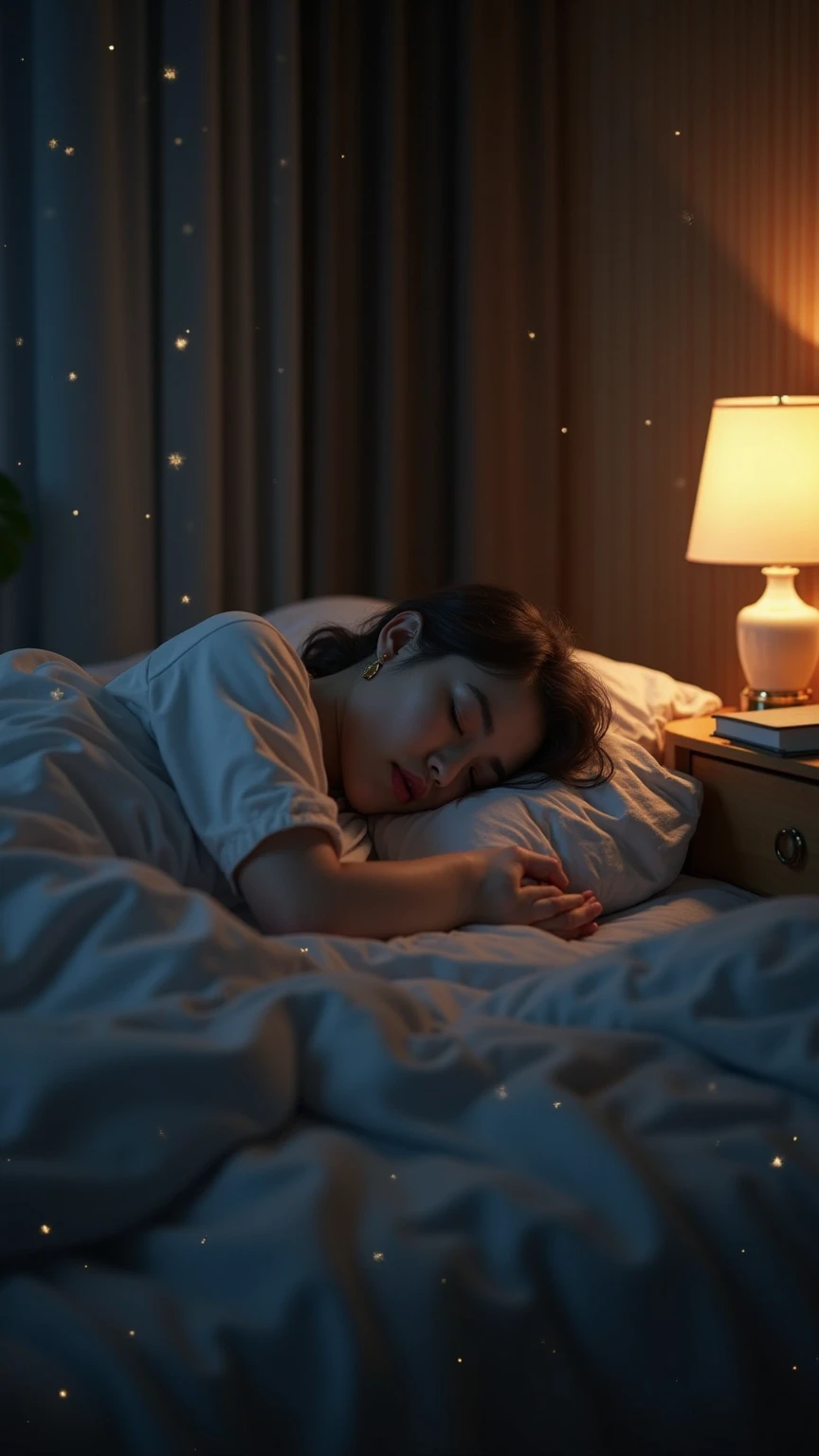 In 8K、highest quality、masterpiece、super detailed、ultra high resolution、bed、sleeping、high school girl、cute、Bewitching、long horizontally、Feeling exposed、lightly dressed、