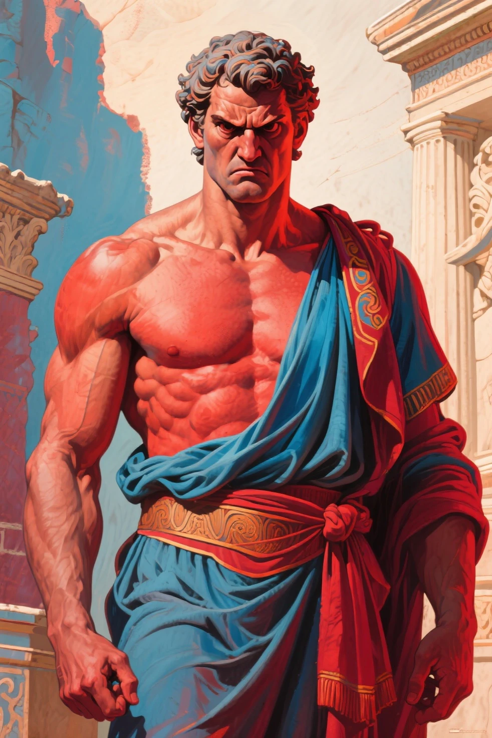 Ancient Rome. Muscular, with a carefully shaved face, no beard or mustache, a handsome, half-dressed, blond centurion of the Roman army, 45 years old. He fucks in the ass a red-haired slave boy of 18 years old, poorly dressed, who is in love with him. . there is joy and pleasure on the centurion's face