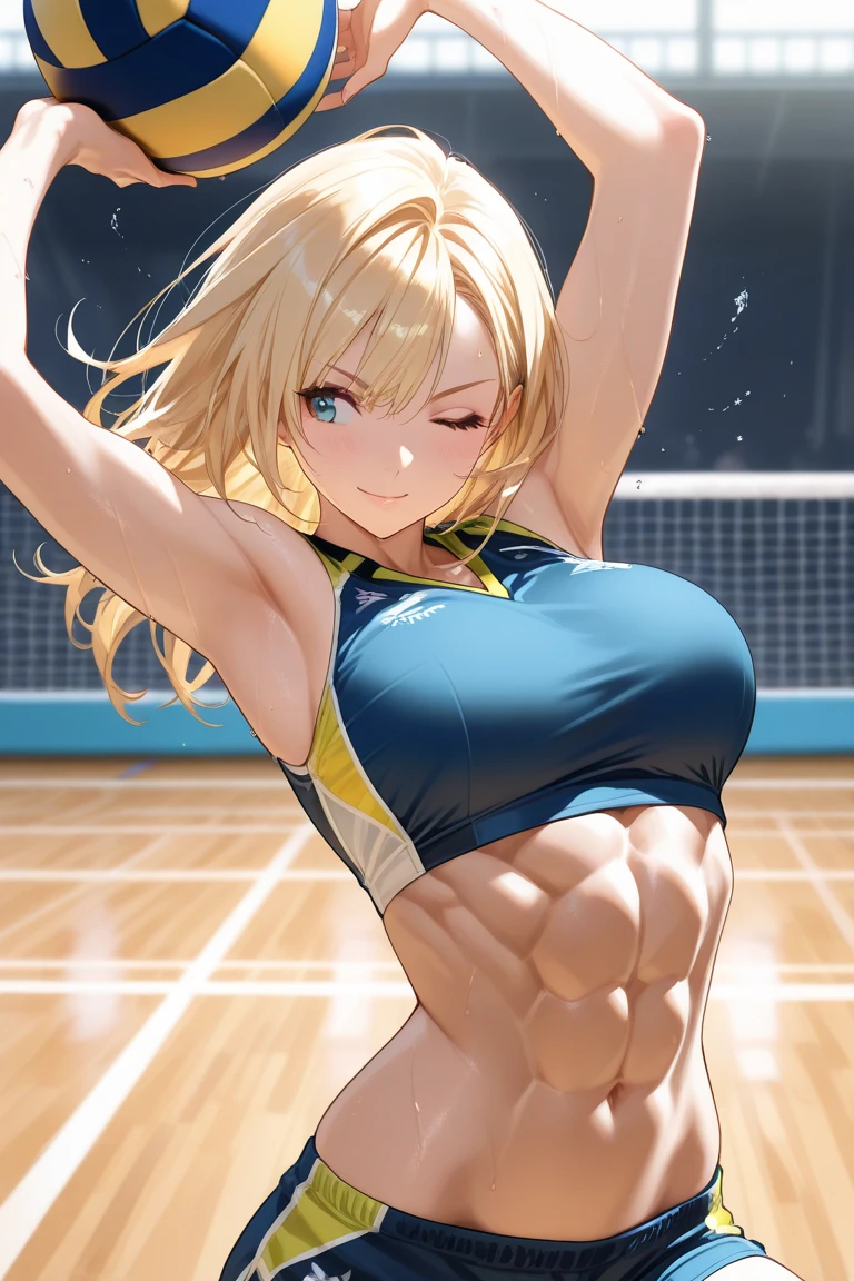 (high quality, 8K, 4K, High Contrast, masterpiece:1.2, 最high quality, Best aesthetics), ((1 female)), athlete, Clear focus: 1.2, Excellent style:1.4, Slim Abs:1.2, ((Blonde, Attractive body:1.2)), Tightened, Best Muscles, Muscle Language, Colorful Tank Tops, Cropped tops, Highly detailed face and skin texture, Fine grain, double eyelid, Random Posing, Unique composition.