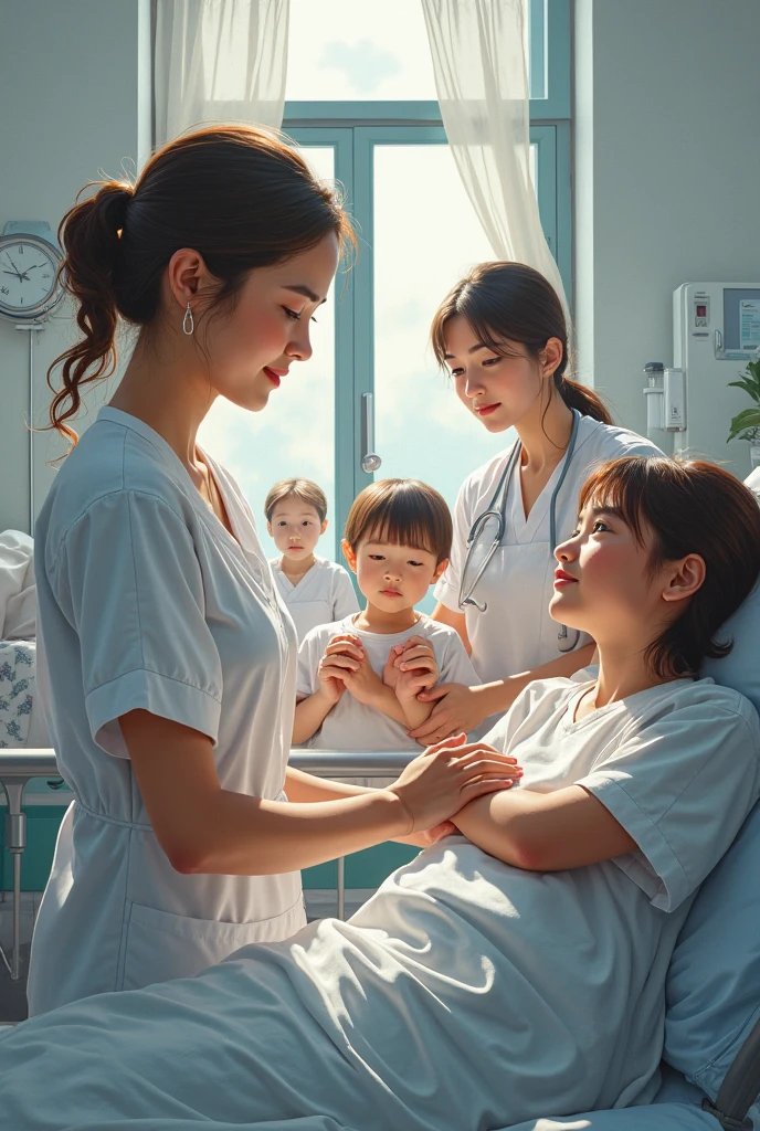 mama , Nurse and Juan, hospitalized child