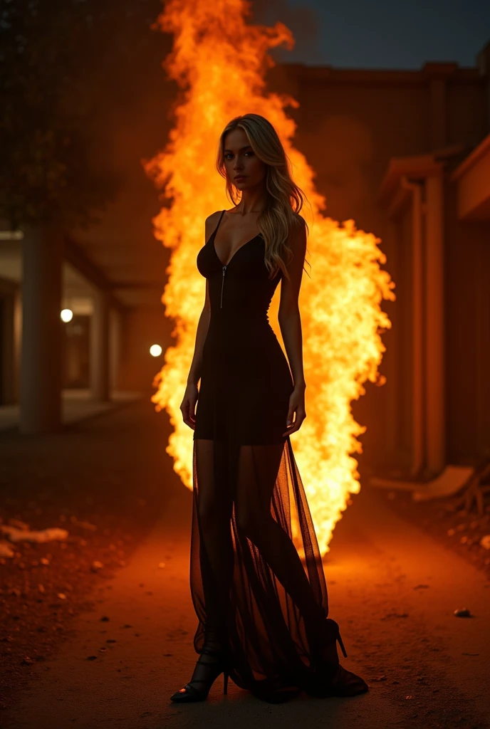 (Extremely detailed 8k wallpaper), a mid shot photo of a powerful sorceress in dark red dress walking in a burning forest at night, complex, highly detailed, and dramatic, 25 years old girl, fit girl, power pose, cinematic lighting, fireflies, bokeh, smoke, large breasts, burning grounds, dark red and black leather sorceress dress, dark night:1.2, fire in dark, in dark, forest at night, trees in flames, burning trees:1.2, forest in fire:1.2, forest fire:1.2