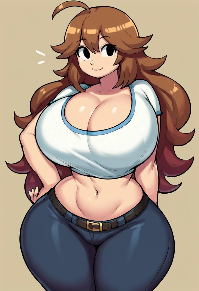 Bbw wearing an open shirt, ripped jeans, enormous legs, extremely bloated belly, huge stomach, overweight, happy, smiling, tan skin, next to beach