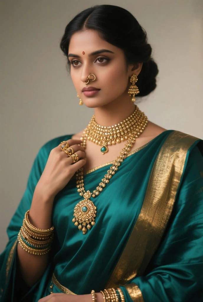 In this photograph, an Indian Instagram female model in her mid-20s takes hugging her self. (highly detailed face:1.4) (smile:0.7) (background 5-star hotel, moody, private study:1.0V, by Lee Jeffries, Nikon D850, film stock photograph, 4 Kodak Portra 400, camera f1.6 lens, rich colors, hyper-realistic, lifelike texture, dramatic lighting, Cinestill 800, realistic). She is wearing a traditional cherry blossom saree that exudes elegance and sophistication. The saree features a vibrant and intricate design with rich colors and detailed patterns, draped gracefully around her. The blouse is sleeveless but with intricate embroidery and beadwork, complementing the saree’s luxurious fabric. She is tying her hair with raised hands, Completing her look, she adorns herself with traditional jewelry, including bangles, earrings, and a necklace. The model's hair is styled in a classic bun with jasmine flowers, adding a modern twist to her traditional attire. 

The photograph is meticulously captured in 8K resolution using cutting-edge techniques such as Cinema 4D and Octane Render, resulting in a highly detailed and photorealistic image. Studio lighting, HDR, and a smoky mist create a captivating ambiance, while the bokeh effect adds an artistic touch.
