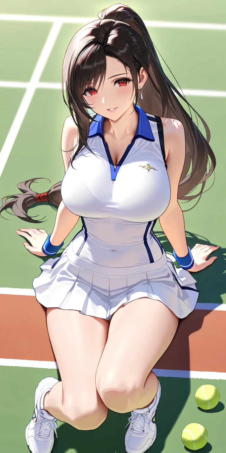 (masterpiece:1.3, top-quality, ultra high res, ultra detailed), (realistic, photorealistic:1.4), beautiful illustration, perfect lighting, natural lighting, colorful, depth of fields, nsfw, vulgality,
beautiful detailed hair, extremely detailed face, beautiful detailed eyes, beautiful clavicle, beautiful body, beautiful chest, beautiful thigh, beautiful legs, beautiful fingers,
looking at viewer, (from above), 1 girl, japanese-bitch, 24 years old, (perfect anatomy, anatomically correct, super detailed skin), cute and symmetrical face, perfect face, perfect eyes, perfect body, perfect fingers, (very tanned shiny skin), (skindentation), shiny skin,
(middle hair, straight hair, brown hair), swept bangs, maroon eyes, long eyelashes, (large breasts, large hip, seductive thighs), slender, outstanding style,
((sexy shiny light blue tennis uniform)), sun visor,
(beautiful scenery), daytime, (stennis court:1.2), ((sexy pose, orgasm)), standing, (parted lips),