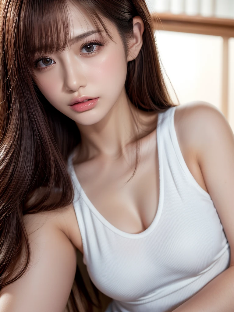 TWICE tzuyu、Glossy feel、Mature、sex appeal、White tank top、skinny、whole body、See-through
