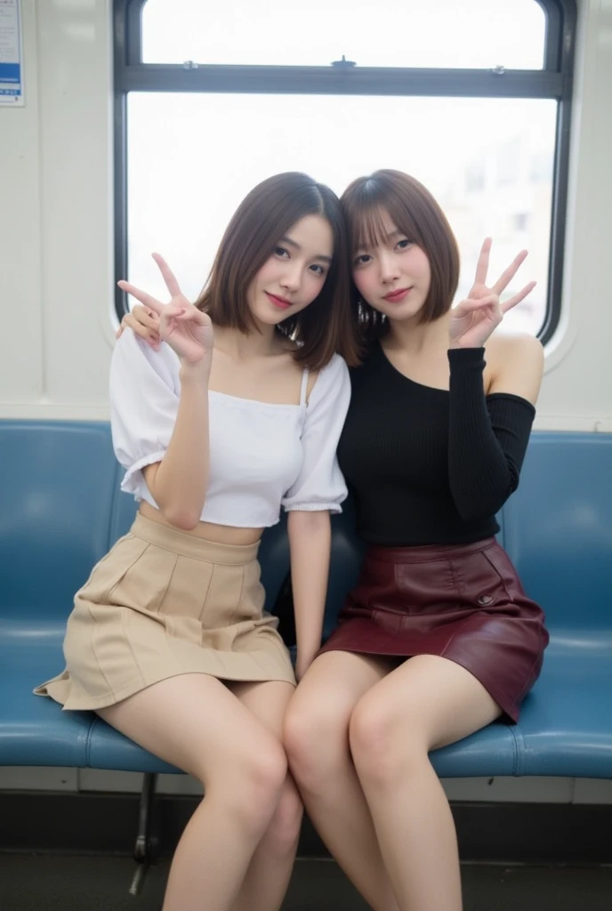 (A gorgeous Asian woman, age20s, sleep in train at night, wearing white short-sleeve blouse, plaid tie, plaid skirt, youthful, smooth complexion, beautiful detailed eyes, lips, long eyelashes, a slender figure, friendly & kind smile. Short hair, a confident, poised demeanor. Smoke cigarette. High-angle-shot (best quality,4k,8k,highres,masterpiece:1.2),ultra-detailed,(realistic,photorealistic,photo-realistic:1.37),HDR,UHD,studio lighting,ultra-fine painting,sharp focus,physically-based rendering,extreme detail description,professional,vivid colors,bokeh)