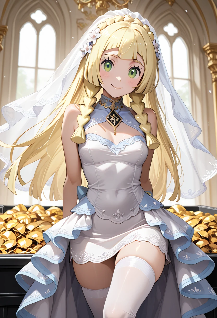 20 years old white hair, blue eyes, wearing groom's wedding clothes, lots of money