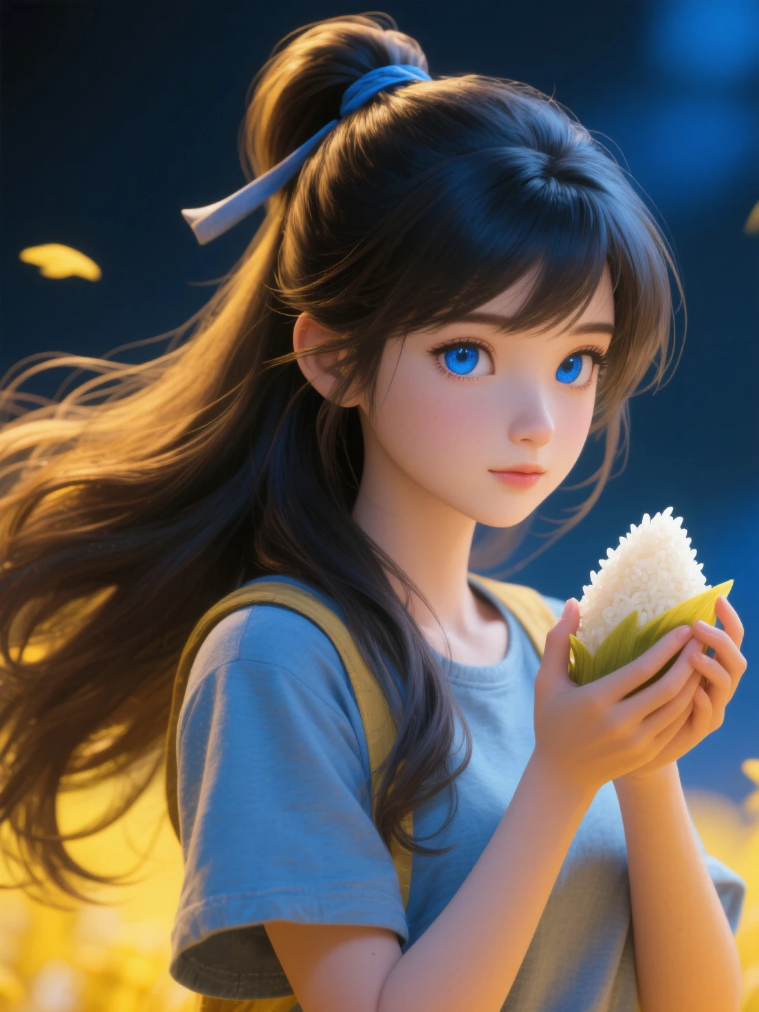 Hand drawn style, round face, long hair, cherry small mouth, small eyes,