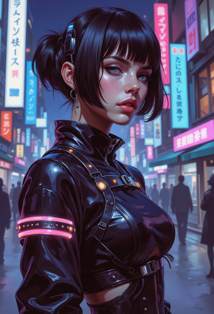 a woman standing in front of a full moon, cyberpunk art, inspired by Yuumei, trending on pixiv, gothic art, martin ansin artwork portrait, cassandra cain, ilya kuvshinov face, anime portrait of shiina ringo