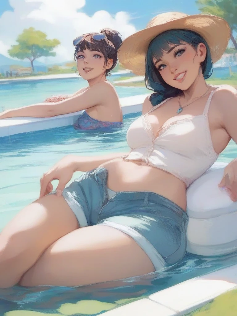 ((masterpiece, highest quality, High resolution, 超High resolution, pixel perfect, Depth of written boundary, 4k, RTX, human development report))), , beauty、see the whole body、(masterpiece: 1.2, highest quality, masterpiece, Clearer images), (Bright colors), ((Take clear photos even from a distance)), (multiple girls), (Harem), (School classmates), (((swimsuitはどれも異なるデザイン))),  ((16 years old)), ((prostitution婦)), (cute Japanese((6 girls))), (((infant&#39;face))), ((group shot)), (group selfie), ((ass visible through thighs))、wide angle, soft light, ((((laugh with your mouth wide open)))), (slightly larger breasts), ((prostitution)), (lure), ((viewers love it)), (((A lot of hearts are flying))), Landscape、(((show panty:1.6)))、((breast grab:1.3)),(((bra lift:1.2)))、 ((green eyes, beautiful eyelashes, realistic eyes)), ((detailed face, blush:1.2)), ((smooth texture:0.75, lively质感:0.65, lively:1.1, Anime CG style)), medium breasts, perfect body, beautiful waist、beautiful legs、thin、smile, Aerith Gainsbourg, hair ribbon, bracelet,    brown hair, side lock, parted bangs, green eyes, Braid, (((swimsuit、bikini、2012年に流行したswimsuitのデザイン)))、((((M spread legs:1.4)))、((breast grab:1.3)),(((bra lift:1.2)))、one eye closed、stick out one&#39;s crotch