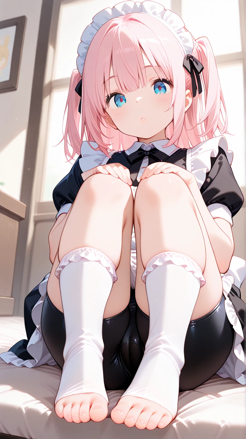 teases age girls,Pouting his ass and kneeling on the ground,Camel toes,Barefoot,Lace skirt,Clear white lace panties,eye glass,A pink-haired