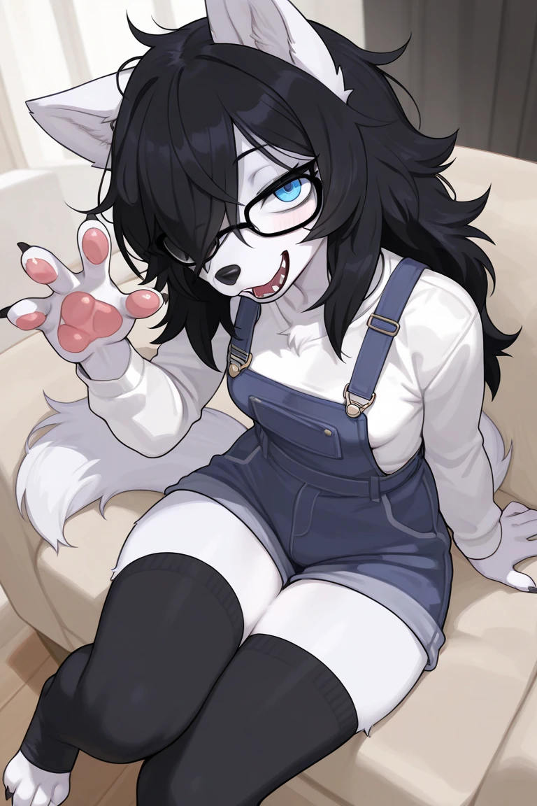 Score_9, kemono style, black wolf ears, blend in with character