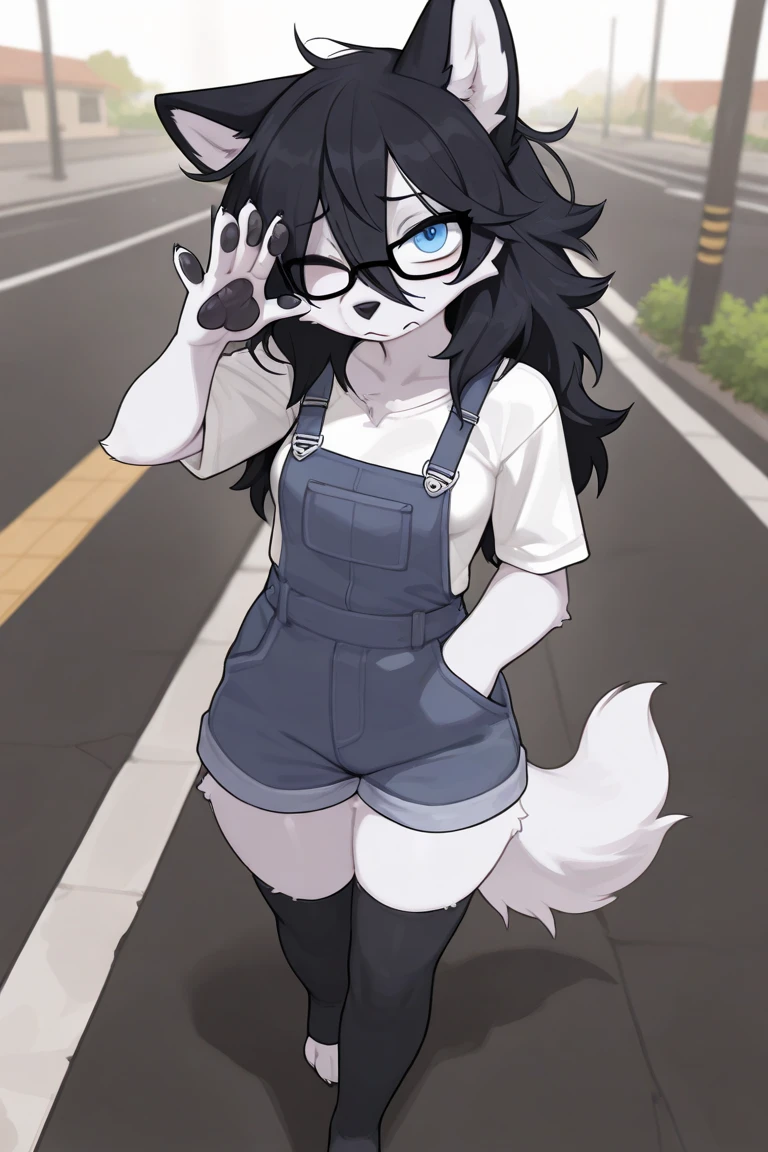 Perfectly detailed hands, solo, female, hair, (((detailed eyes))), city, golden hour, plants, (((by bebebebebe))), by buta99, by pgm300, by kishibe, by suurin 2, by sindoll, (((dark grey hair))), (((wavy hair))), stripes, (((grey fur))), (((grey body))), tabby, feline, glasses, tee shirt, (((blue eyes))), open mouth, facing camera, standing, jeans, cleavage, blue glasses, (((messy hair))), short hair