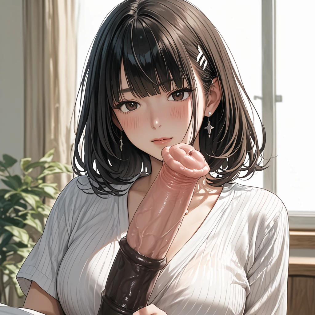 score_9、score_8_up、score_7_up,One girl、Hyperrealism style、Photorealism style,Real、tall、Perfect female body、Kneel、Big Breasts、lips、Upper Body、Long Hair、Staring at the audience、Detailed Hair、Perfect Face、Beautiful woman、blush、bangs、Brown Hair、Dark dark dungeon background with stone walls、Brown eyes、Narrow eyes、Earrings、suspenders、(((Tifa Lockhart)))、Sweaty、Wet、開いたlips、Upper Body、naked、Detailed nipples、(Mature Woman)、(Plump areola:1,1、Plump nipples:1,1)、Detailed eyes、(shibari、Mature Woman、Slave collars、Put your arms behind your back、My arms are tied)、High resolution、high quality、最high quality、masterpiece、HDR、Volumetric lighting、Highest production values、masterpiece、((bkowjob、ティファが男のペニスをdeep throatしている、deep throat、Cum in mouth、Huge penis in mouth、Woman swallows man's penis、Penis in her mouth、His hands are holding her head、Cum on my chest))、His hands are gripping her hair、One man、A thick but not long penis、(Veiny penis)、(Grim expression、steam:1.1)