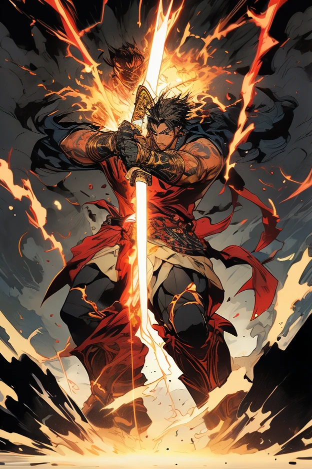 ((best quality)), ((ultradetailed)), ((masterpiece)), photograph, appearance: muscular build, action: combat stance, expression: fierce, holding a katana, perspective: 4K.