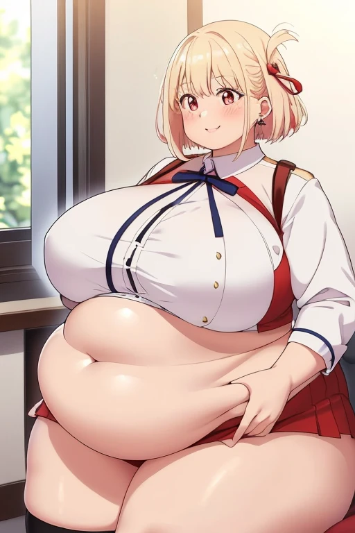 1girl, school girl, school uniform, :d, excited, , aroused, ahegao, bursting breasts, gigantic breasts, BEReaction, Breast expansion, puffy lips, bimbo lips, painted lips, thick lips, big lips, wide hips, thick thighs, , huge ass, giant ass, massive ass. enormous ass, hyper ass, craving lust face , enormous huge natural breasts, enormous breasts, huge breasts. breasts bigger than head, breasts bigger than torso, hyper breasts, massive hourglass figure, heavy weight, fat, big belly, cleavage, mature, short skirt, soaking wet, comforting me, nsfw, ahegao, begging towards you, detailed,