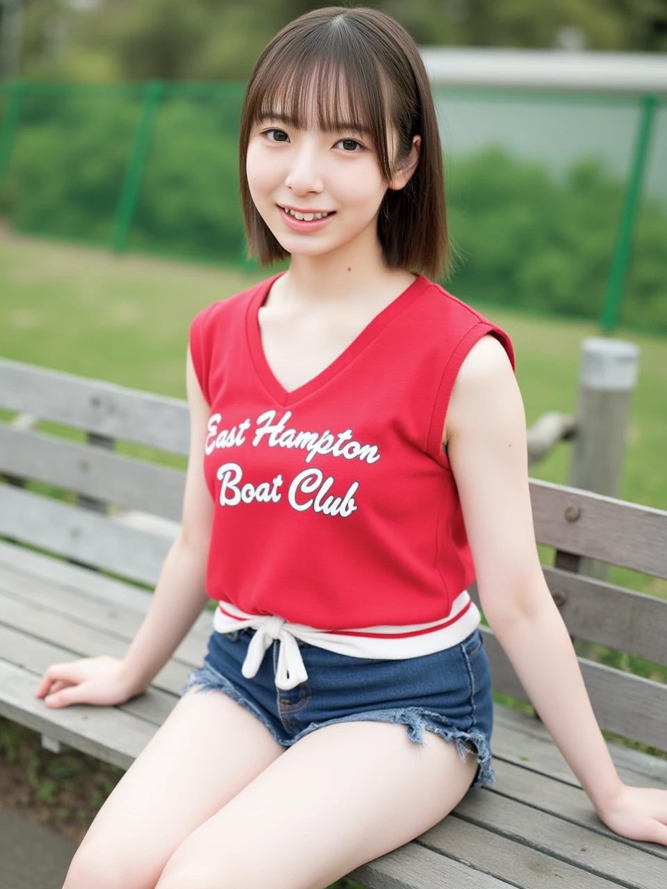Japanese female, (underweight), (flat chest best quality:1.3), 30 years old, (cheerful grin:1.5),
lake, (rowing a rowboat), ponytail, (red t-shirt), (white skirt), (white panties,focus), Japanese, in the rowboat, full body shot, (low angle shot:1.2)