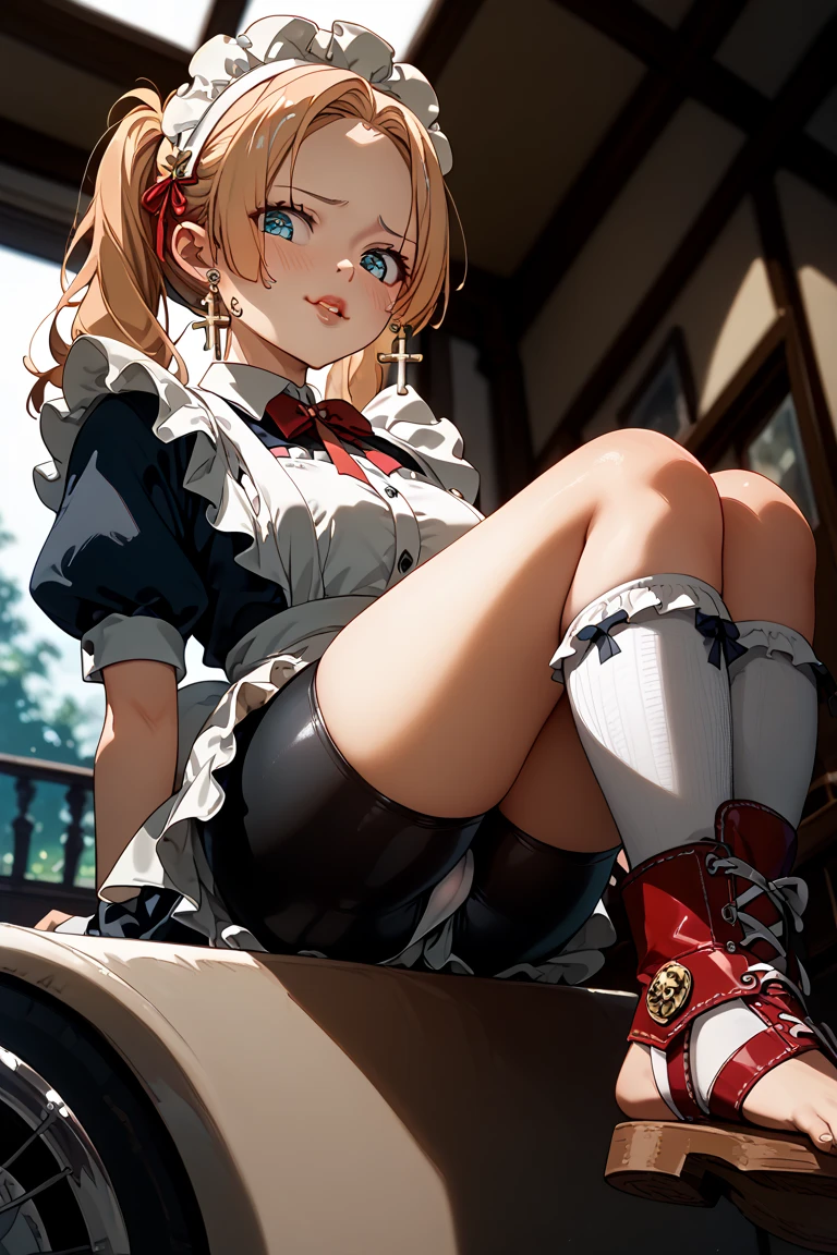((highest quality)), ((masterpiece)), (detailed), Perfect Face,Gothic style,Midnight,A light smile,beautiful girl,crinoline,Lace socks,velvet,corset,Panty shot,Put your hands between your legs,Oily skin,Holding a broom,((Sitting on the roof)),There is one black cat,moon,Strong winds,From below,Incitement,Looking away,City