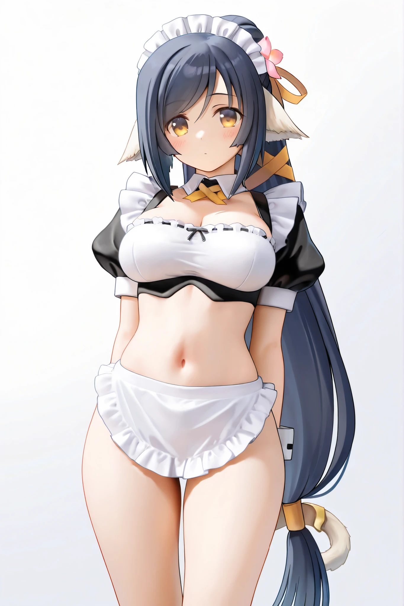 ame("Lana"), physique (“short” + “medium-sized breasts” + “plump lips” + “plump hips” + “firm ass”), clothes (“maid dress with a short skirt and deep neckline, transparent - black stockings, thongs”), favorite style of clothing (“short dress” + “long tank top” + “sexy outfits” + “sexy underwear” + “erotic outfits” + “erotic lingerie”), hair("long black hair"), фон комната, sexy pose