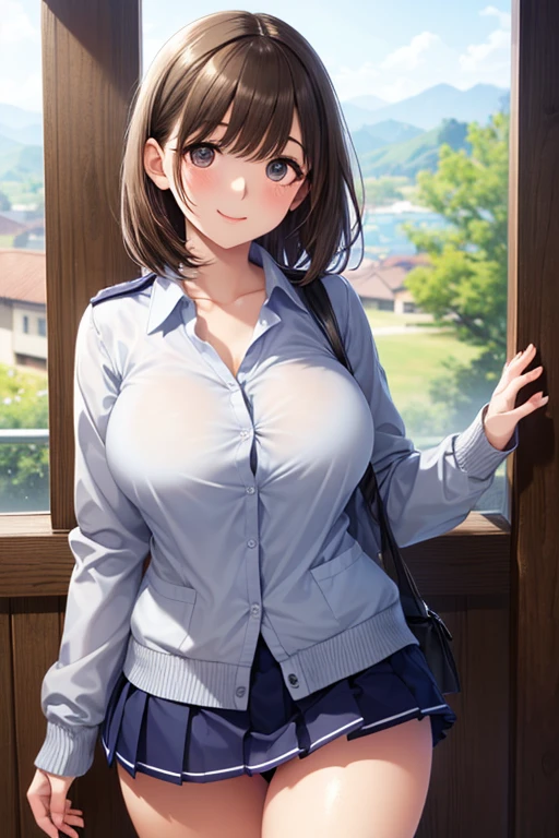anegasaki nene、Shiny brown hair, short hair, (Beautiful brown eyes、Sparkling eyes, Fine grain)、smile、Ultra-detailed eyes、非常にDetailed face, Highly detailed eyes,
(8k、Highest quality、Highest quality、masterpiece)、Detailed face、one person's、short hair、((Grin))、((good))、
((One piece skirt))、Cowboy Shot、((私 had already finished))、hospital、Hospital room、Very large breasts、cheeks are bright red、blush、worry、White nurse uniform、Cleavage、Nipples are visible
