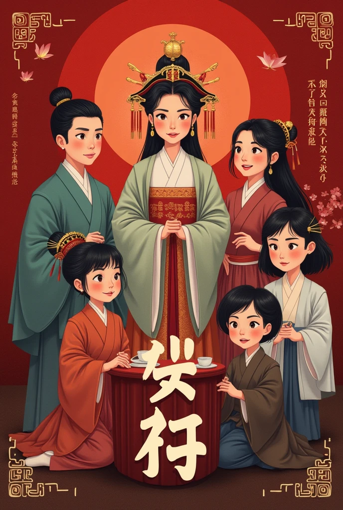 Three scholars,Song dynasty costumes,Song Dynasty scholar costume,Kneeling pose,They all have a bowl of wine in their hands,In the middle is the protagonist,The characters on the left and right sides are a bit alike