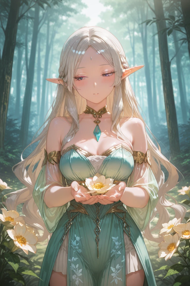 eyeline,(lewd eyes:1.4),(faeries:1.2),(high resolution,best quality,like a dream,obsessed,at a forest,faeries),(vibrant with colors,ultra - detailed),(美丽lewd eyes,Mottled sunlight,Whimsical creatures,sparkling mysterious mist,Evocative atmosphere otherworldly beauty),(magical light,Faint ethereal light),(in pastel shades,fantasticcolors),(Dancing fireflies,活泼的faeries,Breeze whispered),layered lace dress,Exquisite and beautiful gauze long skirt,(Colorful princess dress:1.4),(Elf Flower Crown:1.2),(美丽lewd eyes, vibrant with colors, oil painted, flowers in the background, A flowing dress, Fantastical Atmosphere, Eyebrows are very clear, gentlesoftlighting, Fantasy elements, Magical environment, 逼真的high resolution图像, dynamic and energetic),(vivd colour:1.5)