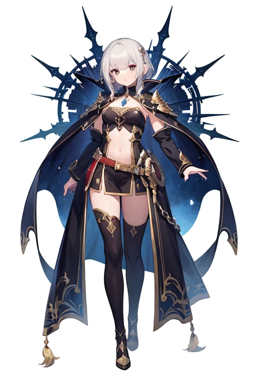 fantasy, 1girl,young_teen, ,silver_hair, short_hair, long_bangs, bare_shoulder,thighhighs,silver_armor, waist_armor, large_breasts,half_eyes,floating, bare_crotch, headgear,gauntlet, greaves,city_background,slightly_spread_legs, solo, groin_naked,hair_over_one_eye,Starry_sky_landscape,moonlight_background,