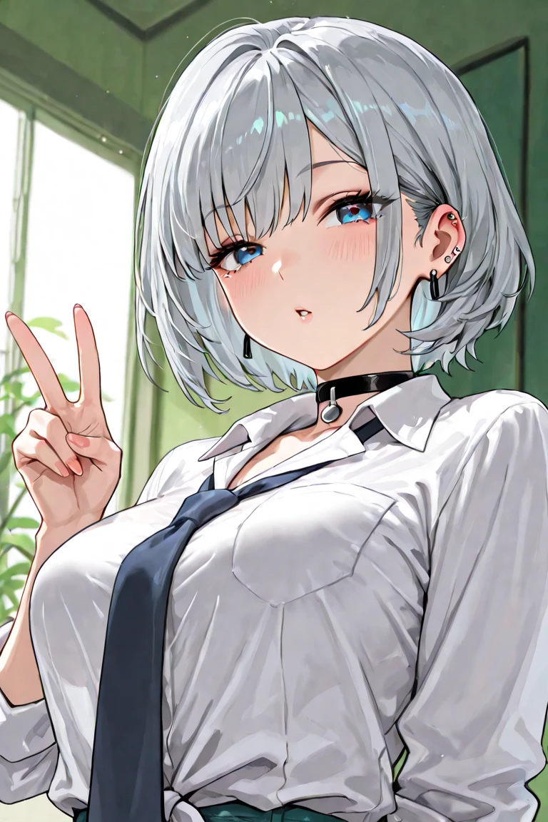 Dental hygienist、Look into the face、(from below), throw,white coat、nurse attire、mask、handle、Toothbrush in hand、Upper body、cowboy shot、mask美女、detailed face、Dense and delicate、complicated eyes、beautiful face、Beautiful woman、narrow her eyes、cleavage、