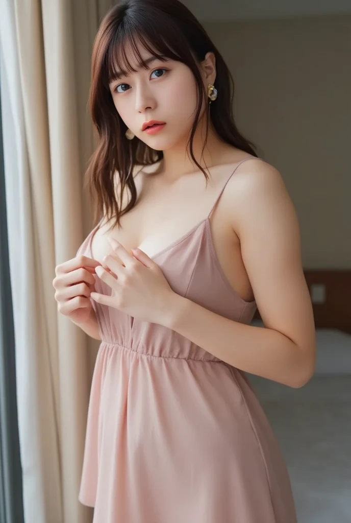 ((Digital single-lens reflex camera, Wide-angle photography, Photos in motion, Sex Photo, Take a full body photo:1.4)),
((Immersive Photography, Sex Pictures, Take a full body photo:1.5)), (Wearing a lovely mini dress:1.6), (No bra, The shape of the nipples is visible,Beautiful thighs,Ultra-detailed skin,Small pores in the skin:1.2), ((Her body is incredibly beautiful and stylish:1.2)), ((She is standing crouched beside the bed, She has an angry look:1.4)), ((She is being raped, She is pushed onto the bed, Your clothes are in disarray, He put his hand inside her pants and touched her crotch..:1.6)), ((28 years old, A half Japanese, half Nordic woman, A stylish and beautiful female announcer, naughty lips, Sexy Body, Body facing forward:1.4)), ((Small breasts, Flat Chest, chest is slightly drooping:1.2)), ((Large bedroom, Cute Wallpapers, Spotlight:1.2)), Eye focus, Narrow shoulders, Beautiful clavicle, Thin arms, Thin legs, The back of the hand is beautiful and feminine, Slim figure, Soft belly, Tight waist, Highly detailed face, super detailed breasts, Ultra-detailed skin, Fair skin, Shiny skin, Ultra-detailed lips, Fuller lips, Thick and soft lips, Glossy pink lips, Blushing, White teeth, blue eyes, Beautiful actress makeup, Bruise Makeup, Pink lipstick, Dark brown hair, Delicate and soft hair, (Put your hair up, Fluffy short bob, ponytail:1.2), (Sweep your bangs to the side:1.2), Stylish earrings,necklace,